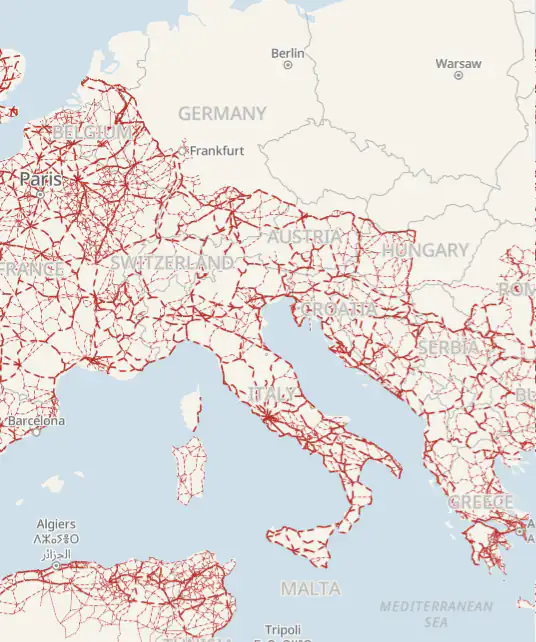 Map of Roman roads across Europe, North Africa and the Near East